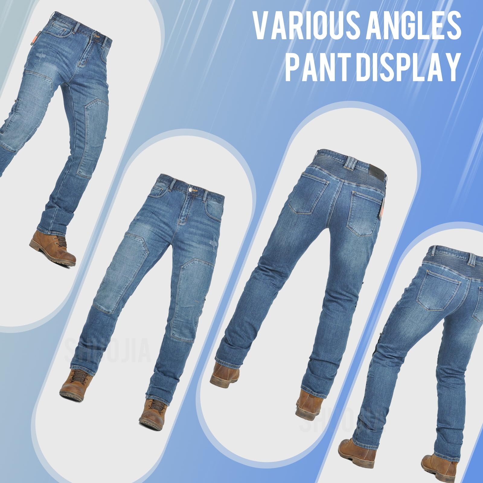 Uomo Moto Pantaloni Jeans Rinforzano Pantaloni da Moto da Ciclismo Jeans da Motociclista Elasticizzati con 4 Protezioni (Blue-B,3XL)