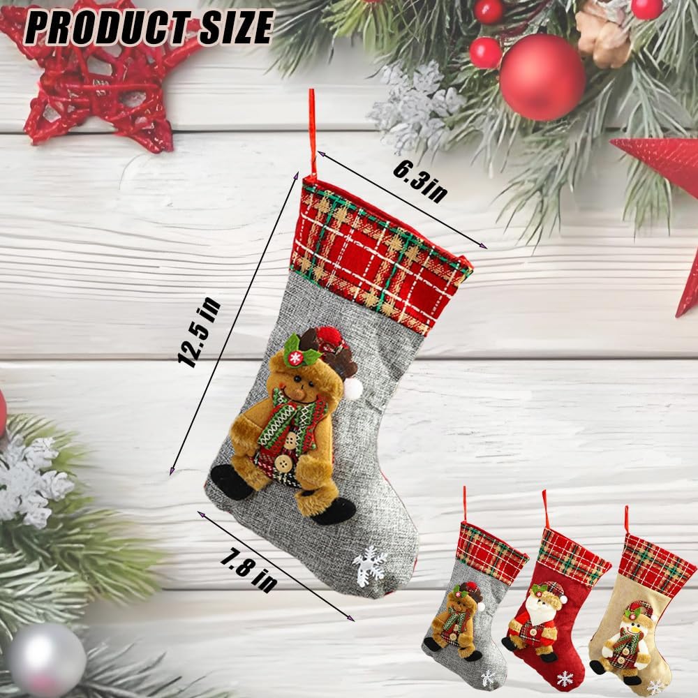 3PCS 12.5" Classic Christmas Stockings, Santa Snowman Reindeer Characters Middle Size Christmas Stockings for Family Holiday Christmas Party Decorations - Image 2