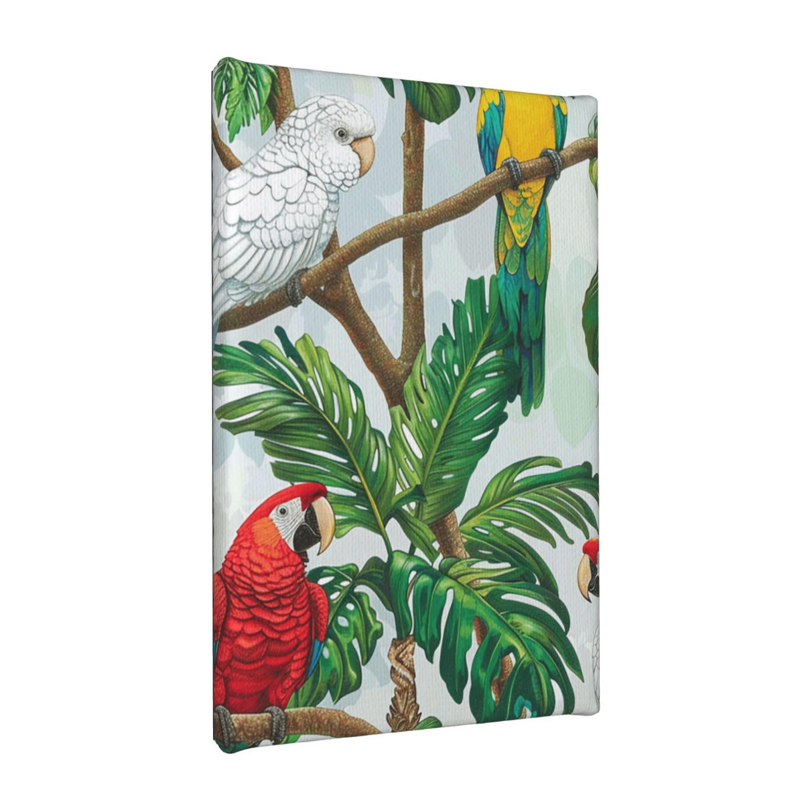 YKLJG Parrot Birds and Tropical Tree Printed Wall Art Canvas Painting 20x30 CM Wooden Framed Picture Painting Artwork Prints for Bedroom Kitchen Home Office Decor