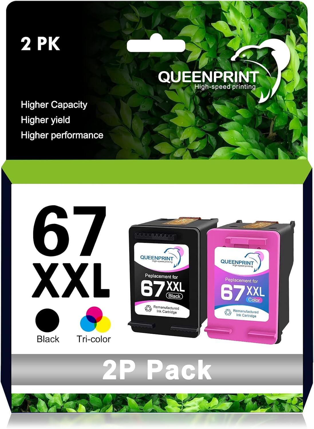 Ink 67 67 XL Cartridge Black/Color Combo Pack QUEENPRINT