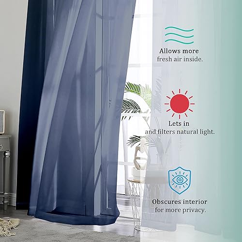 Miniatura 7 de OVZME 2 paneles de cortina traslúcidas para ventana, 96 pulgadas de largo, para dormitorio, diseño de bolsillo superior para cortinero, tratamiento