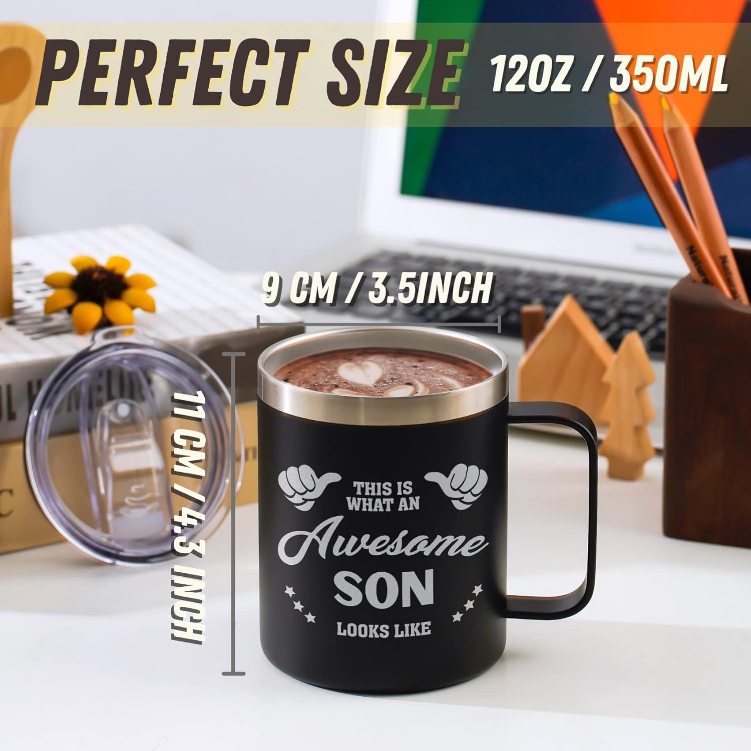 Onebttl Son Gifts from Mom Coffee Mug, Best Son Ever, Awesome, from Dad, Parent, Father, Mother for Son's Birthday, Graduation, Adulthood, Stainless Steel Travel Mug with Lid, 12oz/350ml - Image 3