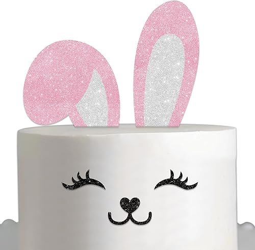 Decoración de orejas de conejo con purpurina rosa, suministros de decoración de pestañas, púas de nariz para temática de conejo de Pascua, feliz