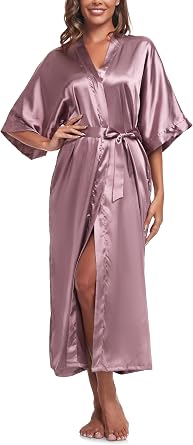 Womens Silky Robes Long Satin Robe Lightweight Sleepwear with Pockets S-XXL