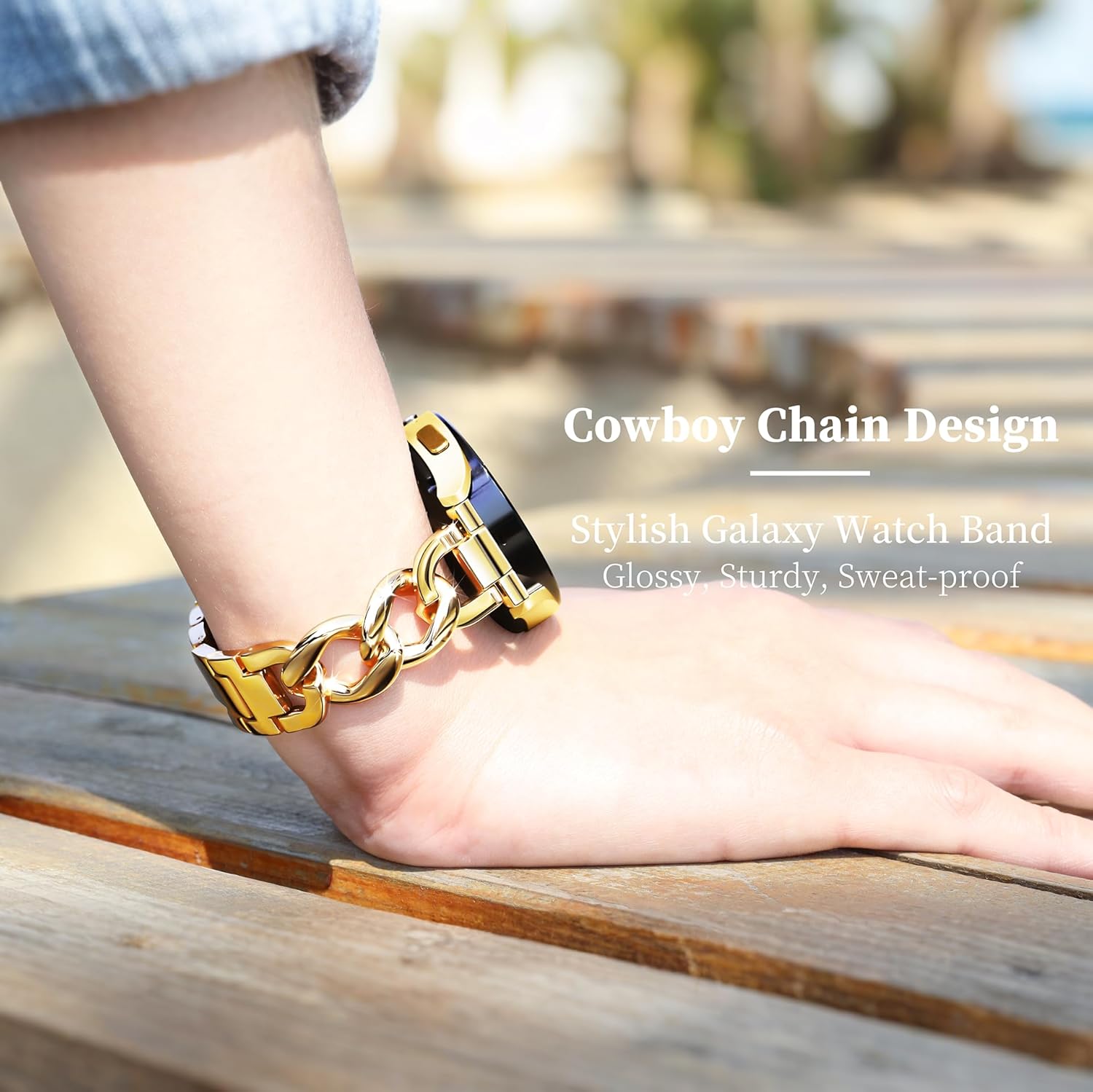 Galaxy Watch 7 6 5 4 FE Band 20mm Cowboy Chain for Samsung Galaxy Watch 4 5 6 7 Band 40mm 44mm, Women Metal Bands for Samsung Watch Bands Watch 4 6 Classic/Watch 3 41mm/Active 2-Gold - Image 5