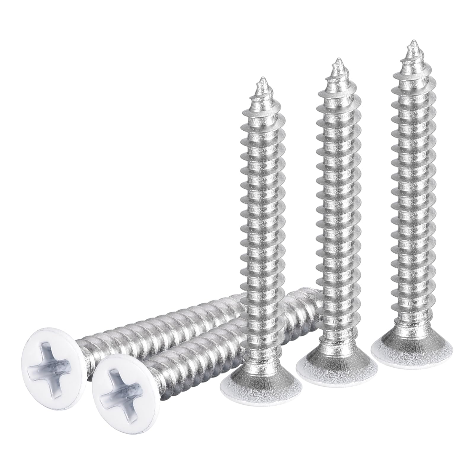 DTGN 100Pcs ST4x30mm Flat Head Wood Screws, 304 Stainless Steel White Phillips Self Tapping Screws