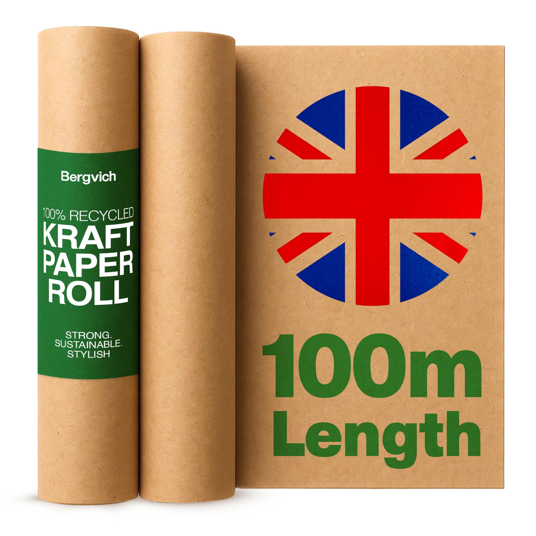 Bergvich Brown Paper Roll For Wrapping, Packing & Crafts – 500Mm X 100M Kraft Paper, Wrapping Paper For Parcels, Craft Paper, Parcel, Backing, Packaging, Made In Uk