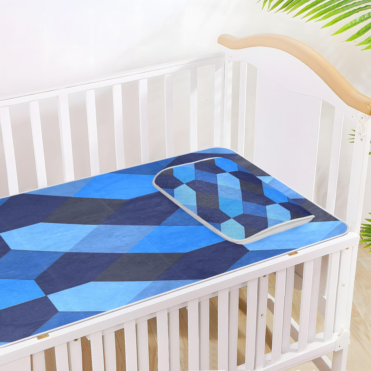 Cooling Baby Toddler Bed Mattress 28" x 52" Breathable Checkered Navy Blue Crib Mattress pad for Kids, Adult
