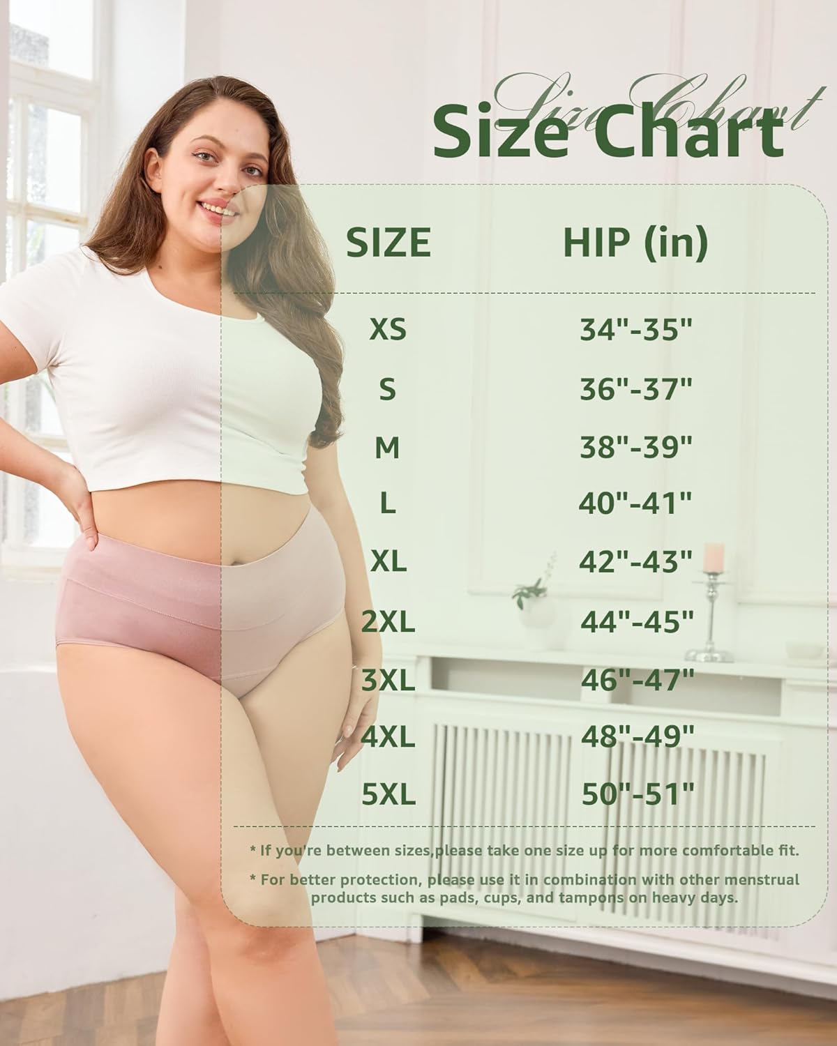 POPKOK Period Underwear for Women High Waisted Postpartum Menstrual Pantie Leakproof Cotton Briefs 3 Pack Regular & Plus Size - Image 5