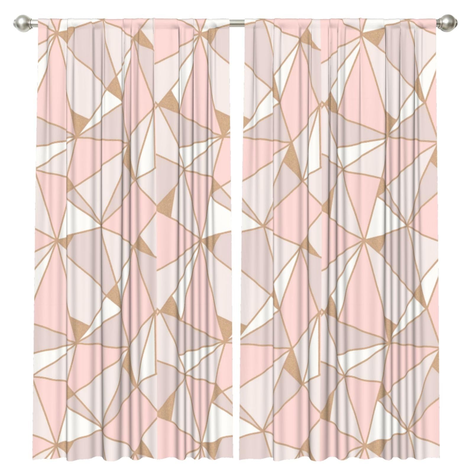 InOmak Geometric Wallpaper Rose Gold, 2 Panels Window Curtains 52 x 84 Inch Blackout Curtains for Living Room Bedroom