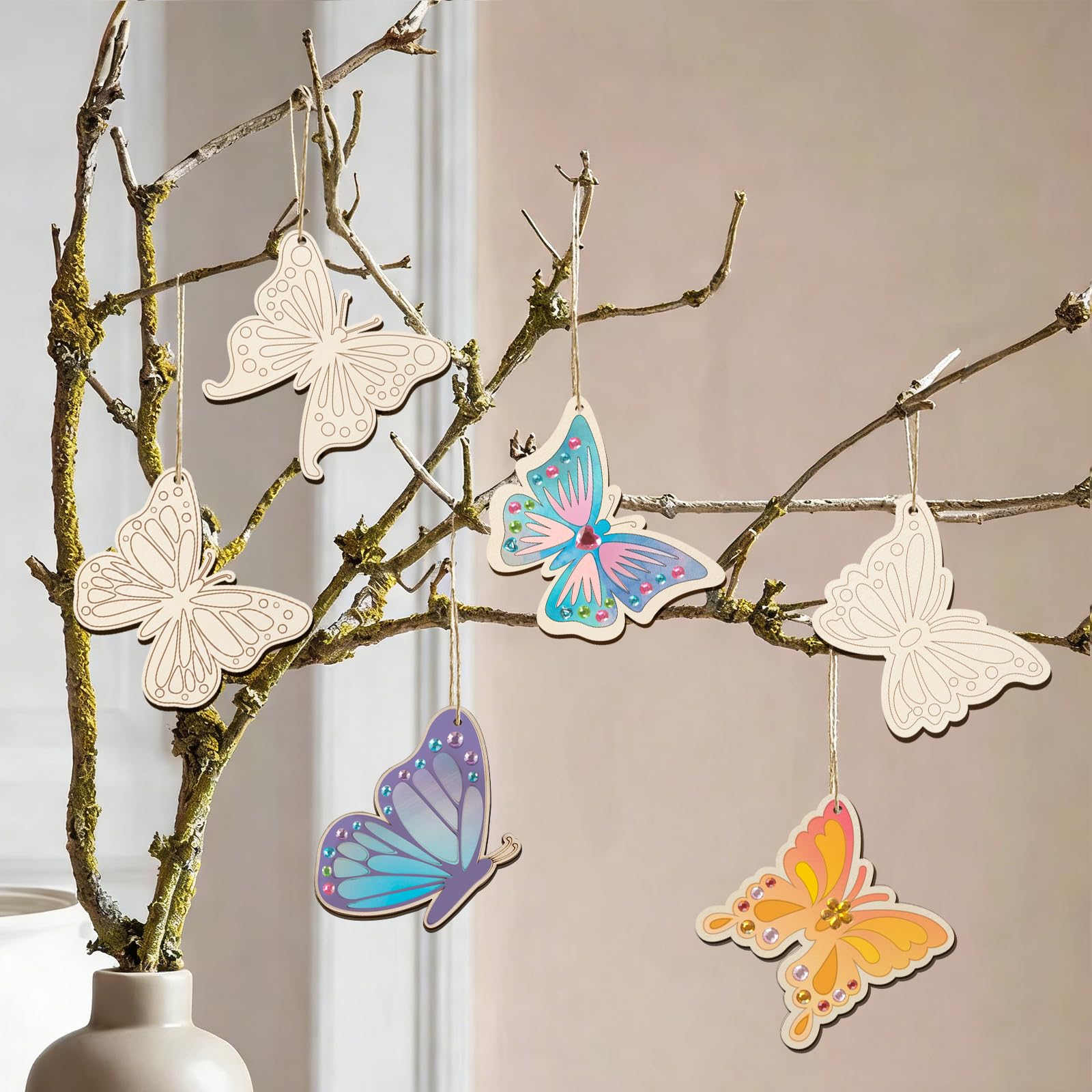 ARTREE Juego de manualidades para niños, mariposas de Pascua para pintar, 24 colgantes de madera, juego creativo para niños, decoración de Pascua, manualidades de primavera e idea de manualidades para — view 5