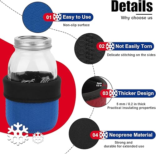 Miniatura 4 de Desing Wish Funda de neopreno para tarro Mason de boca regular y ancha, 32 onzas, antideslizante, acogedora, aislada, fundas protectoras de 3.7 x