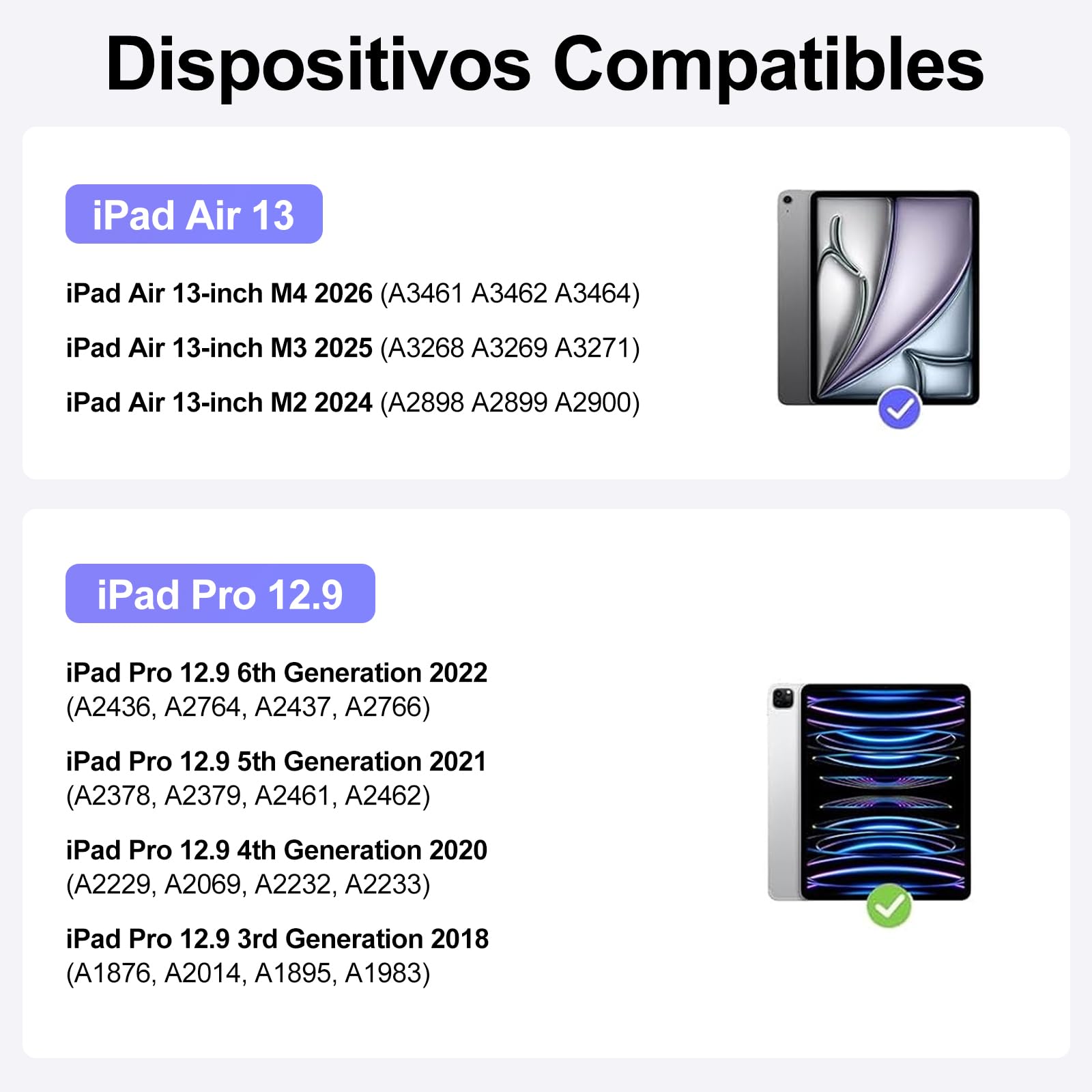 Teclado para iPad Air 13 M4 2026/ M3 2025/ M2 2024-Español Ñ Teclado para iPad Pro 12.9'' 2022/2021/2020/2018-Magic Keyboard Bluetooth Desmontable Retroiluminado para Air 13'', Negro