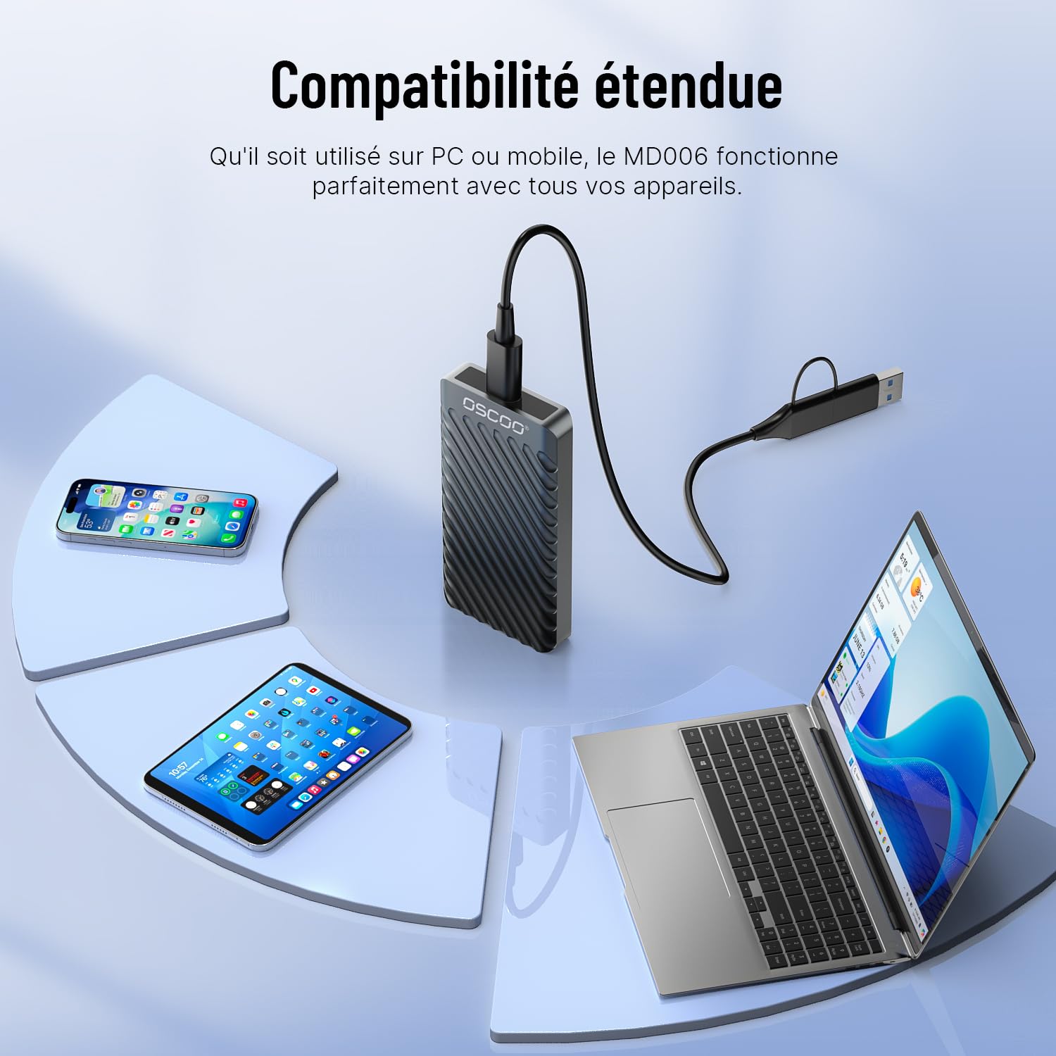 512Go Portable SSD, Disque SSD Externe USB 3.2 Génération 2x2 Disque Dur SSD Externe Jusqu’à 2000 Mo/s clé USB Double USB-A&C Mémoire Externe SSD Compatible Android