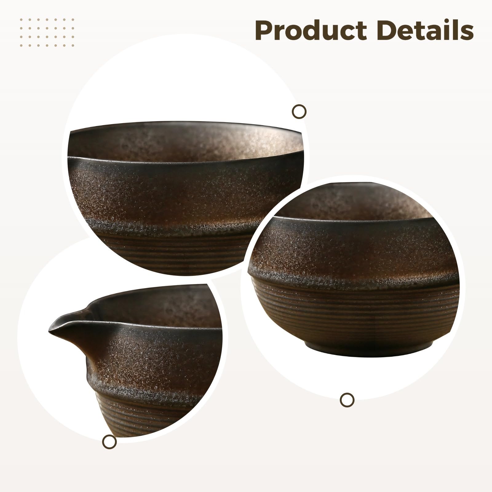 Japanese Matcha Tea Whisking Bowl, Handcrafted Ceramic Chawan with Ripple Texture, Rustic Stoneware for Green Tea