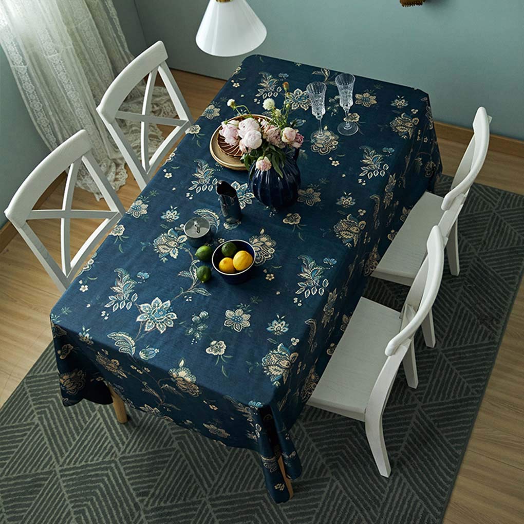 Amazon｜テーブルクロス 撥水加工 花柄 ネイビー マルチクロス 布 北欧