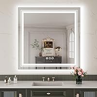 Vista 1 de WTTY LED Bathroom Mirror 32"x32" with Backlit and Front Light,Stepless Dimmable LED Mirror for Bathroom,Anti-Fog Lighted Bathroom Vanity Mirror