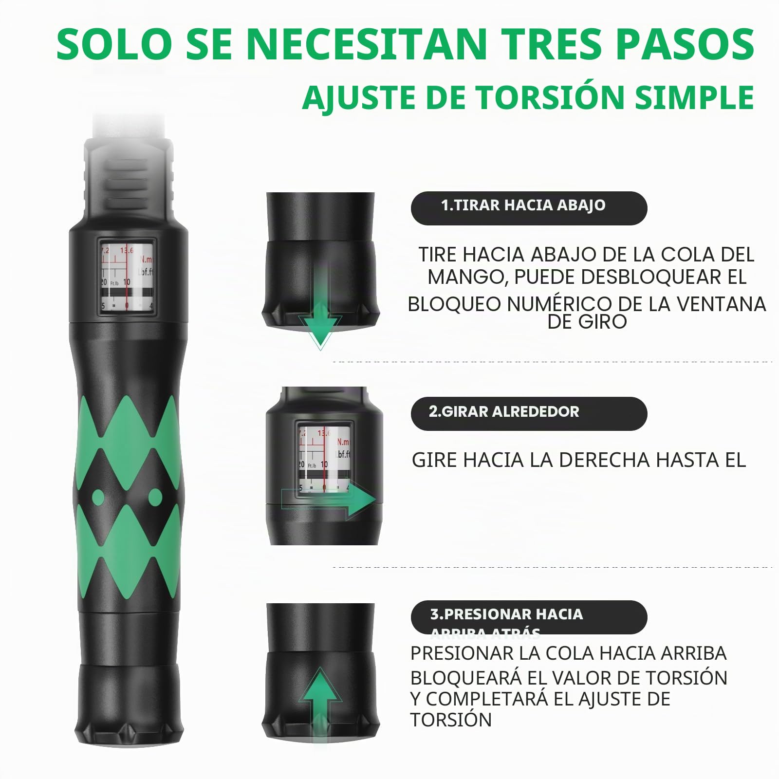 1/2" Llave Dinamométrica, 60-330NM Llave Dinamométrica, 72 Dientes Llave de Torque para Reparación de Moto, Coche y Camiones(60-330 Nm)