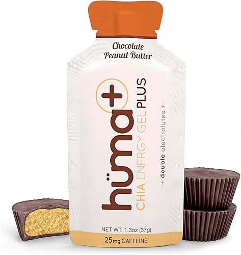 Miniatura 9 de Huma Plus (electrolitos dobles) - Gel de energía de chía, bayas y granada, 24 geles, aptos para el estómago, geles energéticos de alimentos reales