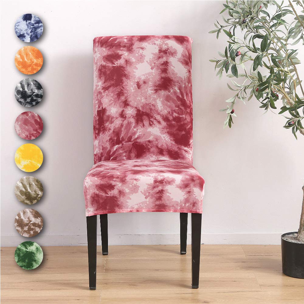 Chickwin Chair Covers for Dining Chair 1/4/6PCS, Classic Tie-Bye Style High Back Stretch Chair Cover for Hotel Dining Room Party Removable Washable Chair Cover Slipcovers (Red,6 PCS)