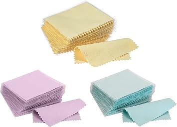 CATIFLIN 300pcs Jewelry Cleaning Cloth, Silver Polishing Cloth Individually Wrapped, Small Jewelry Polishing Cloth for Sterling Silver, Gold, Platinum Yellow, Sea Blue, Purple, 3.15" x 3.15"