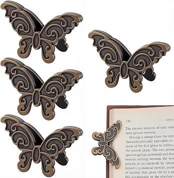 CRASPIRE 4Pcs Butterfly Metal Book Clip Vintage Binder Clips Antique Bronze Retro Insect Butterflies Alloy Bill Book Page Holders for Home Office Art Scrapbook Journal Travelers Paper Document Decor
