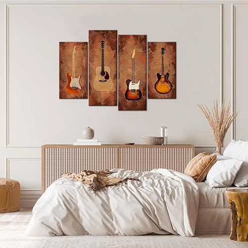 Miniatura 5 de Conipit Lienzo de guitarra vintage, arte de pared con música rústica, arte de pared con temática musical, pintura abstracta de bajo de guitarra