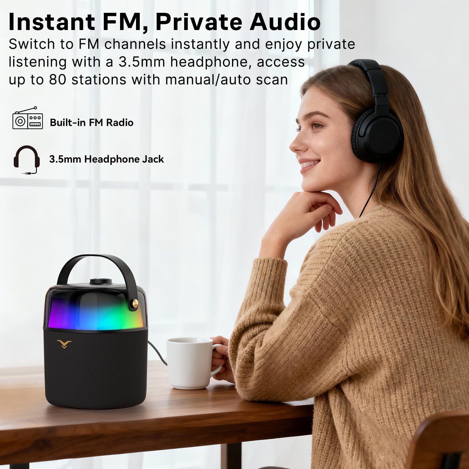 Karaoke Machine for Adults and Kids, Portable Bluetooth Speaker 80W with Two Wireless Microphones, PA System with Bass/Treble Adjustment, RGB Party Lights, Supports FM/AUX/USB/6.35mm for Home Outdoor