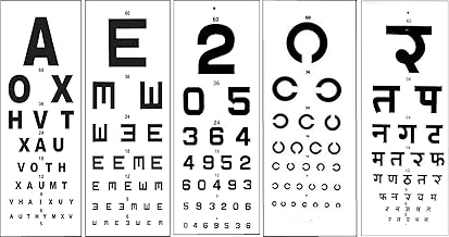 HYZIK Snellen Eye Vision Test Chart for Eye Testing (English,Hindi,numbers,E,C) Pack of 5 Snellen Eye Chart.