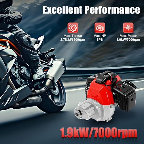 Miniatura 7 de 49CC Engine, 2 Stroke Bike Motor Single Cylinder Pull Start Mini Chopper/Bike Exhaust Air Cooled Motor Aluminum Replacement Parts for Pocket Mini