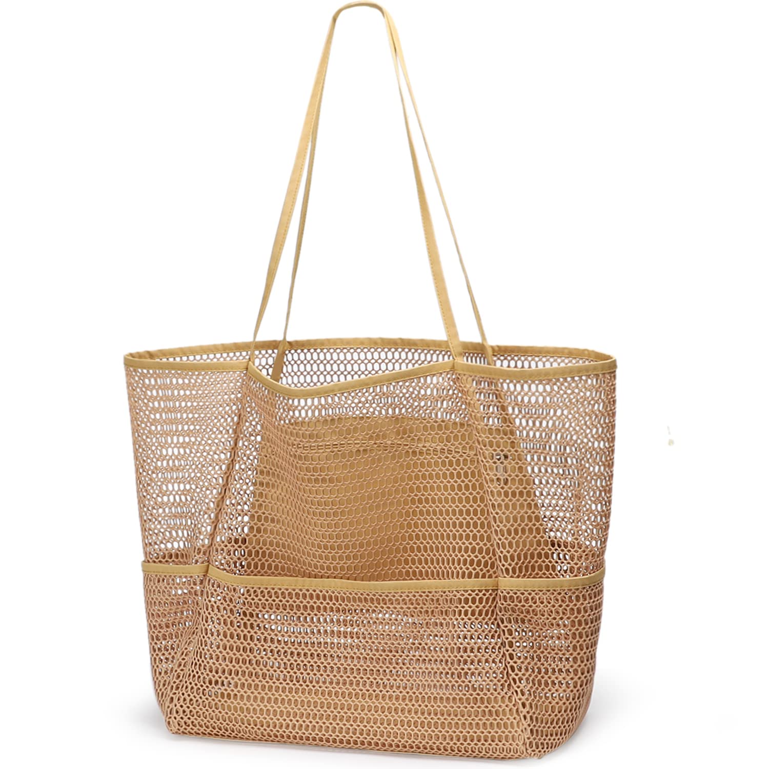 Sightor Mesh Beach Bag Large Tote Bag Women Shoulder Handbag with Multiple Pockets for Beach Picnic Vacation, Khaki, Large, Casual (B0BYSLFKXN) Amazon Price History, Amazon Price Tracker