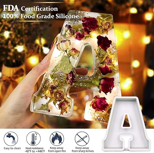 Miniatura 5 de Molde de resina, moldes de silicona 3D con signo de dólar de USD para fundición de resina epoxi, moldes de alfabeto de silicona para resina para