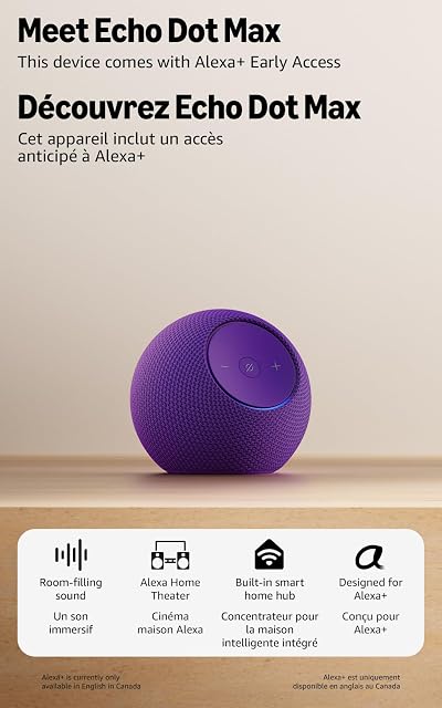 Amazon Echo Dot Max (newest model), Alexa speaker with room-filling sound and nearly 3x bass, Great for living rooms and medium-sized spaces, Designed for Alexa+, Amethyst