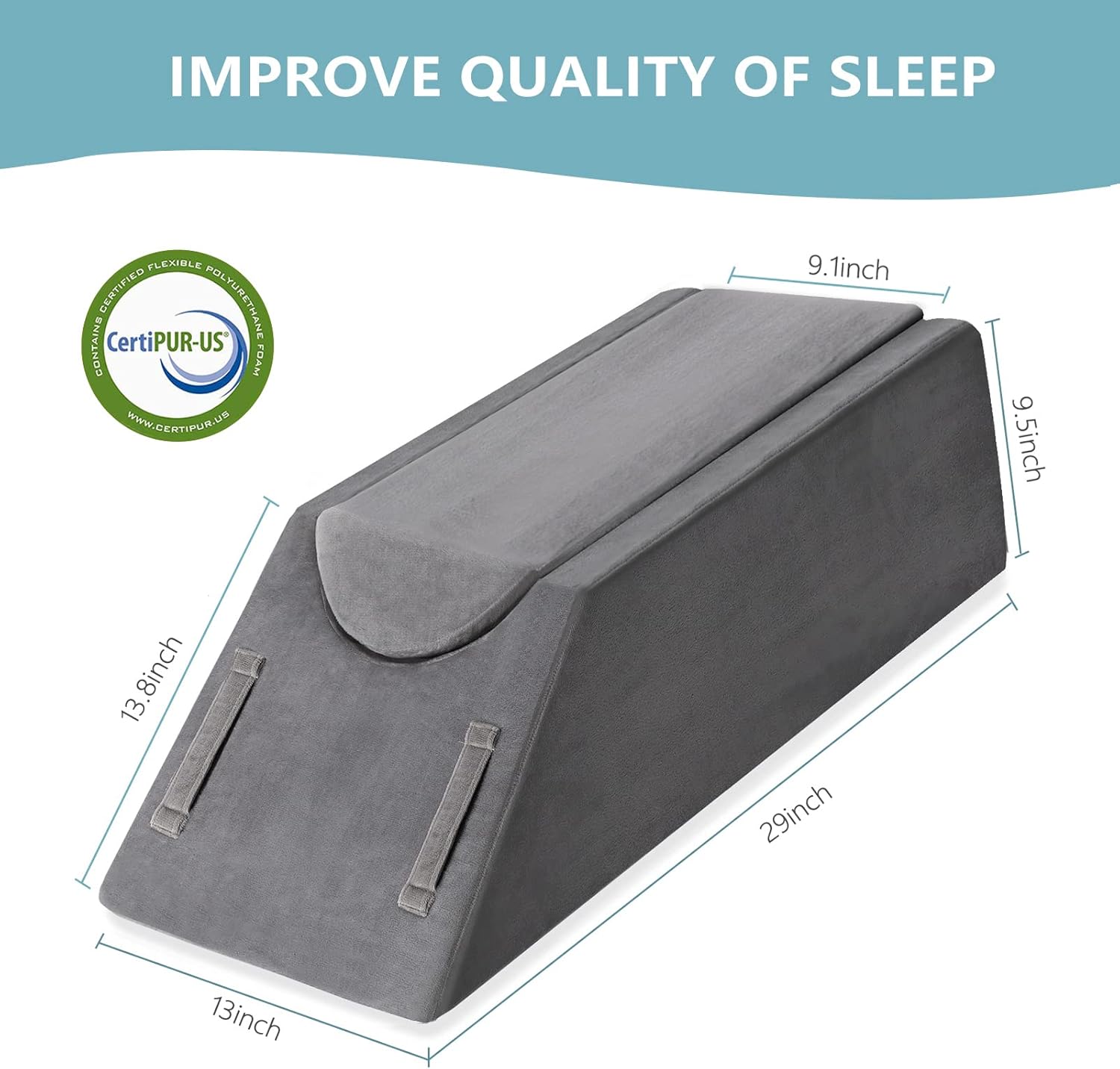 Leg Elevation Pillow for Leg/Knee Surgery Recovery, Memory Foam Leg Pillow with Velvet Washable Cover, Grey