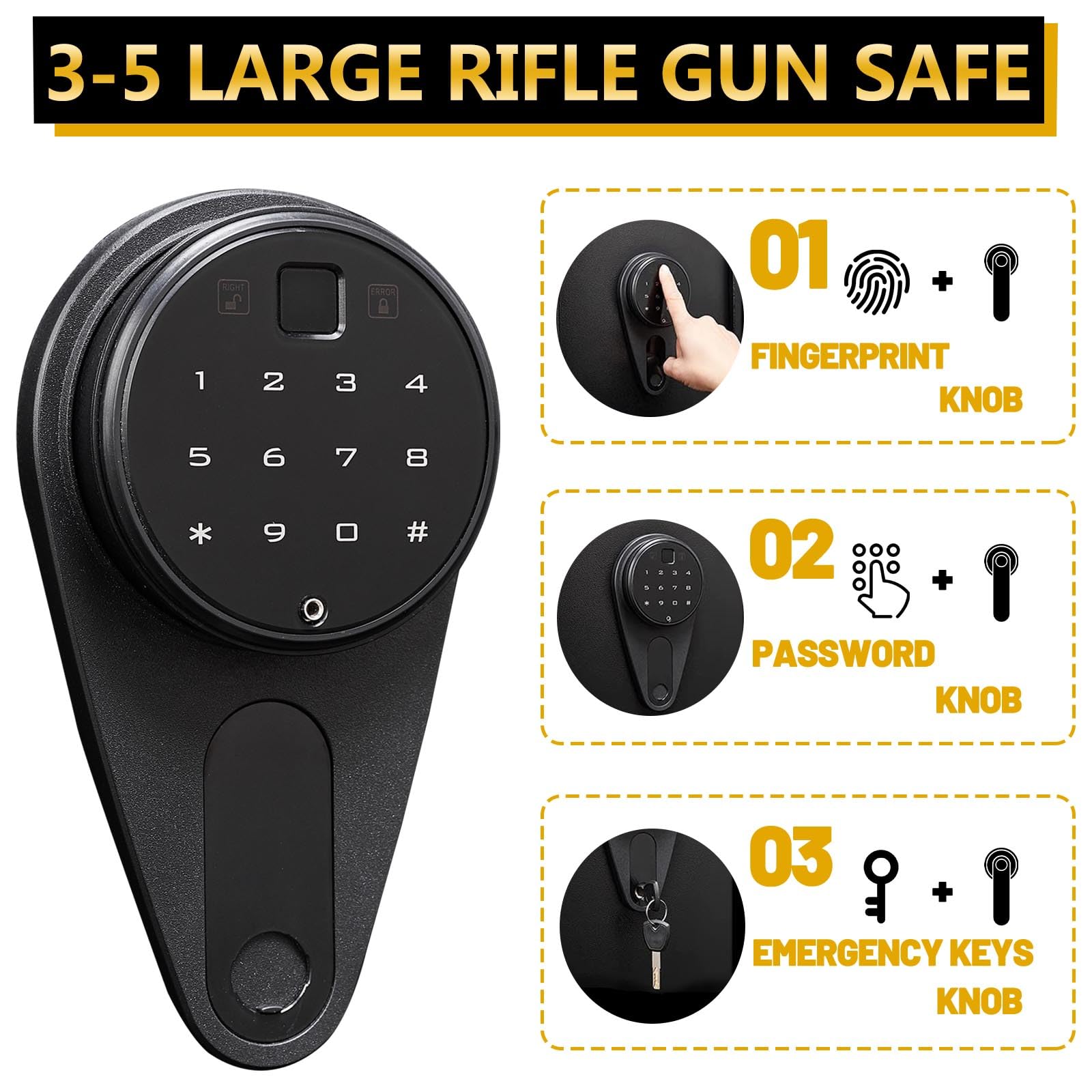 SAPITAL Gun Safe,Rifle Safe,3-5 Gun Safes for Home Rifle and Pistols,Gun Safes for Rifles and Shotguns,Gun Cabinet with Fingerprint/Digital Keypad/Removable Shelf for Rifles Shotguns