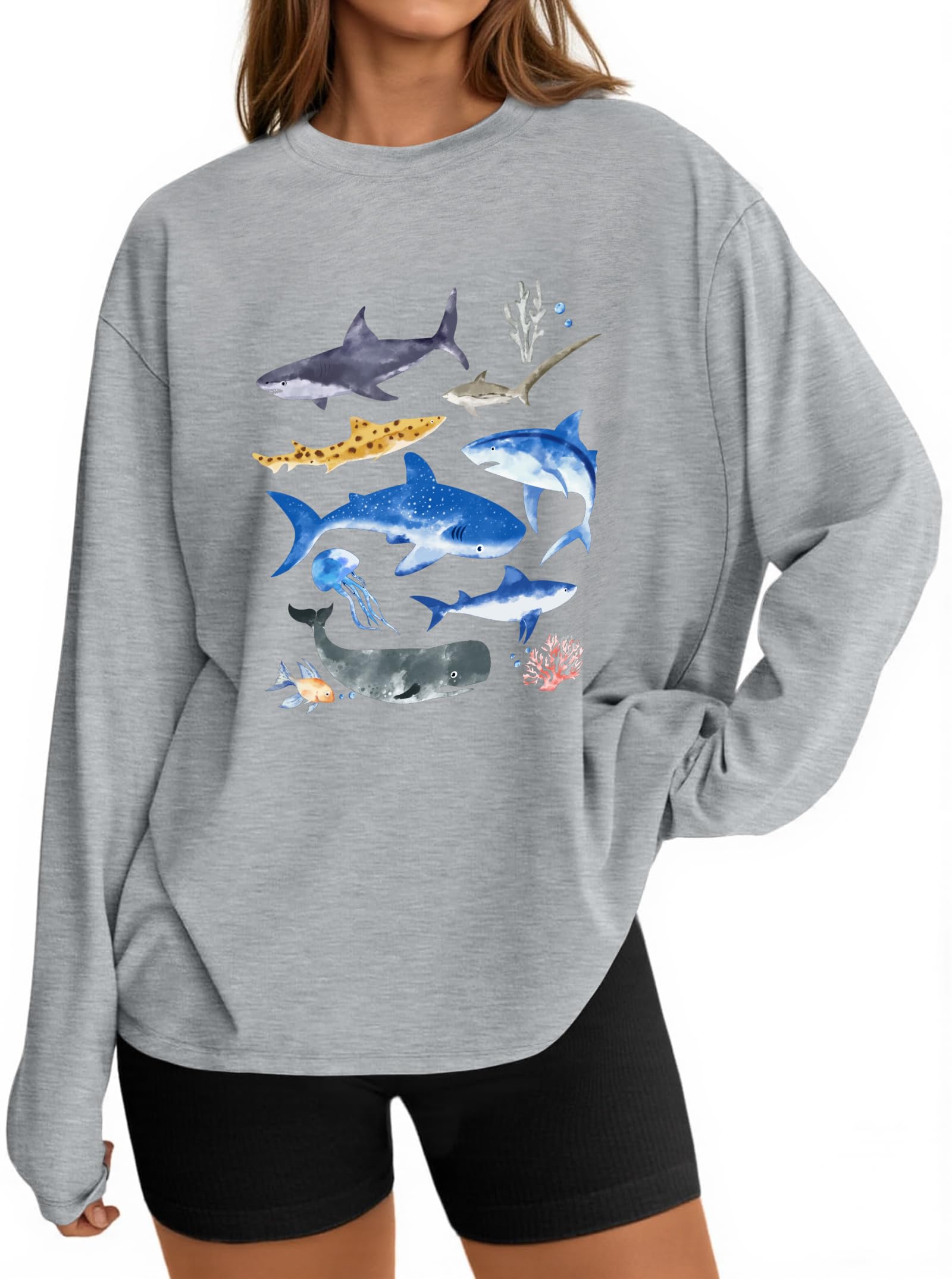 SOFIA'S CHOICE Women's Graphic Tee Oversized Long Sleeve T Shirts Crewneck Workout Tops