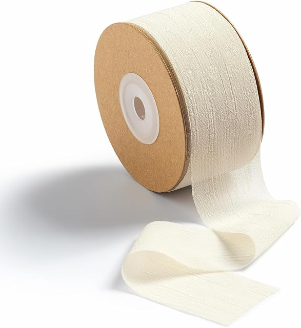 MORSUNBELA Wstążka prezentowa, beżowa, szeroka, kremowa, 3,8 cm x 23 m, szyfonowa, na wesele, jedwabna wstążka, prezent, taśma dekoracyjna, na urodziny, do majsterkowania