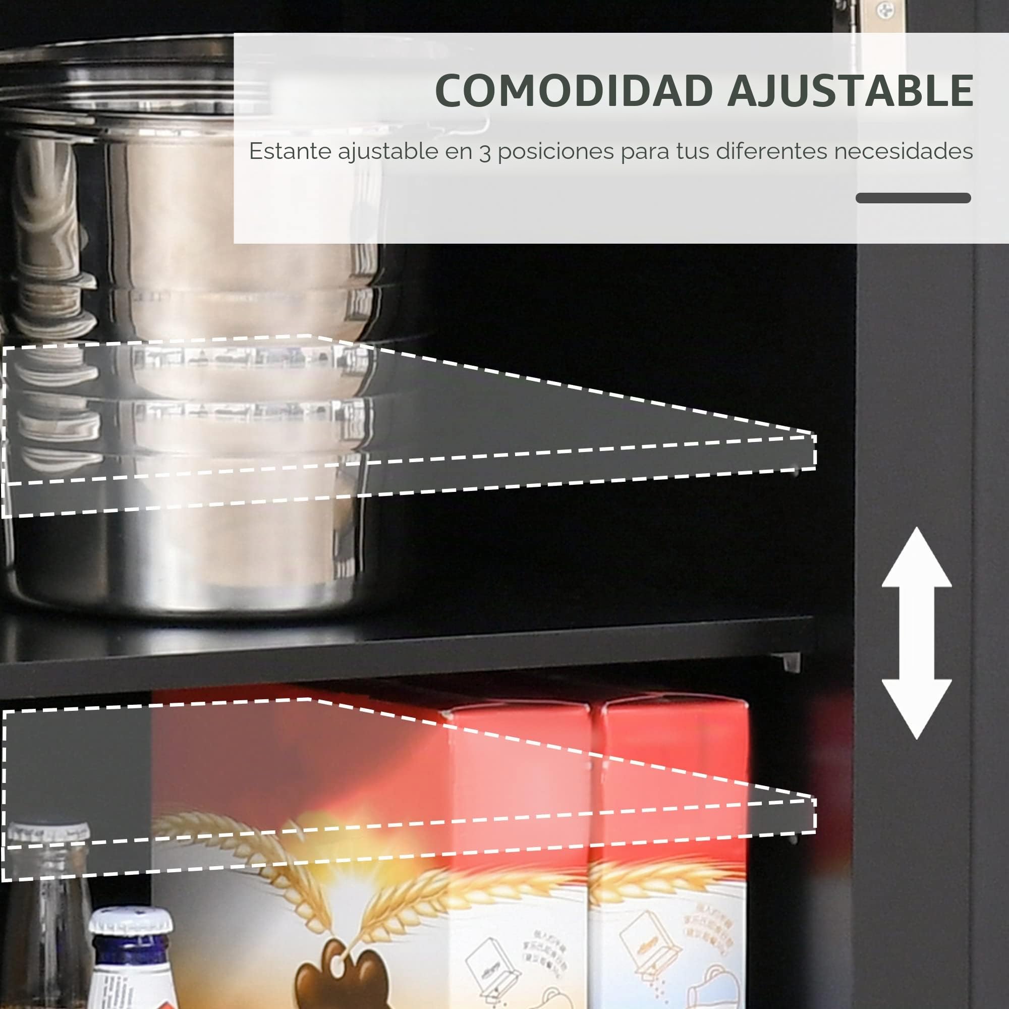 HOMCOM Aparador Buffet con encimera de Madera Maciza, Negro