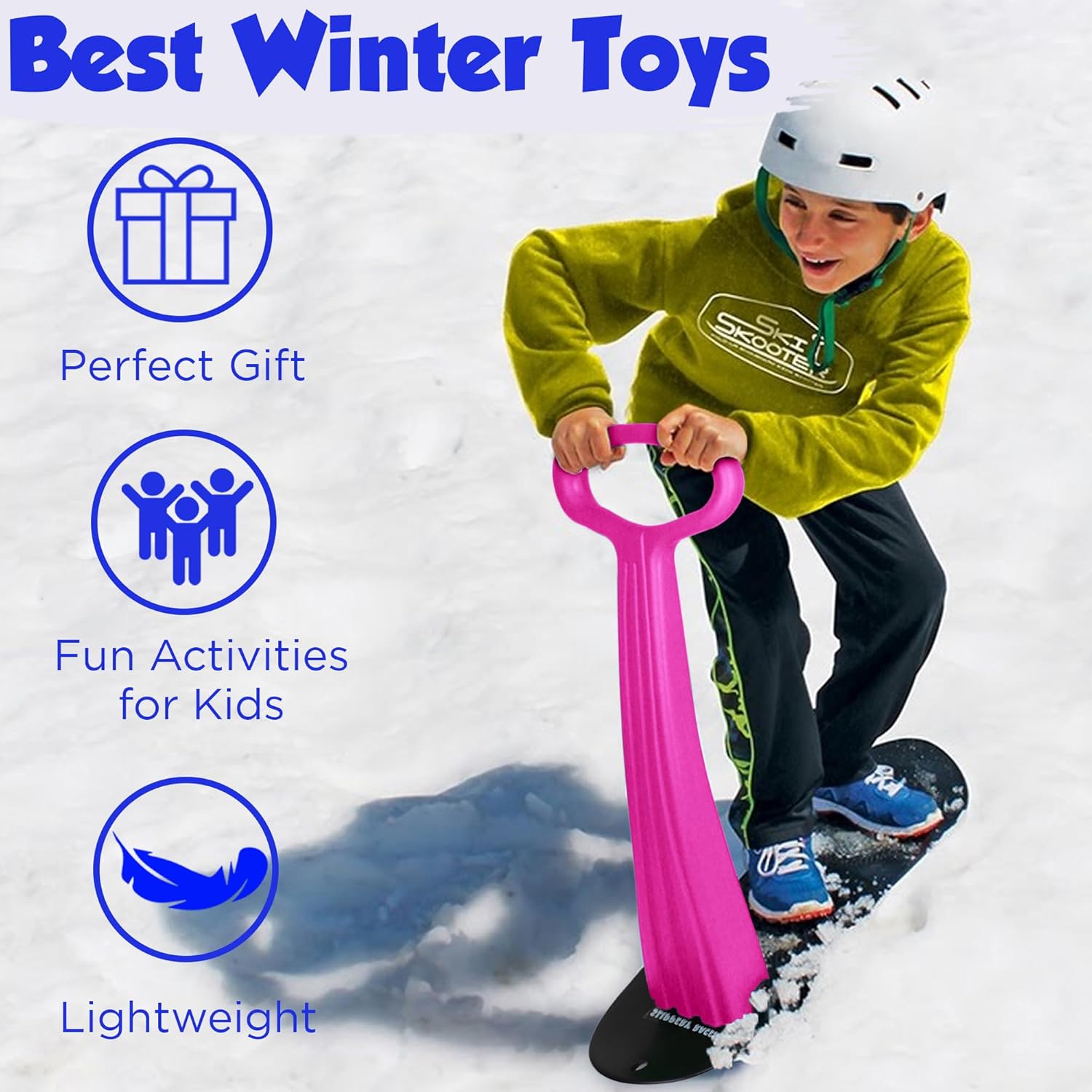 Slippery Racer Kid's Lightweight Compact Foldable Cold Resistant Downhill Outdoor Winter Ski Scooter Snow Sled for Children 4 Years and Up 1 PINK image 5 of 7 B0DP5P69S9