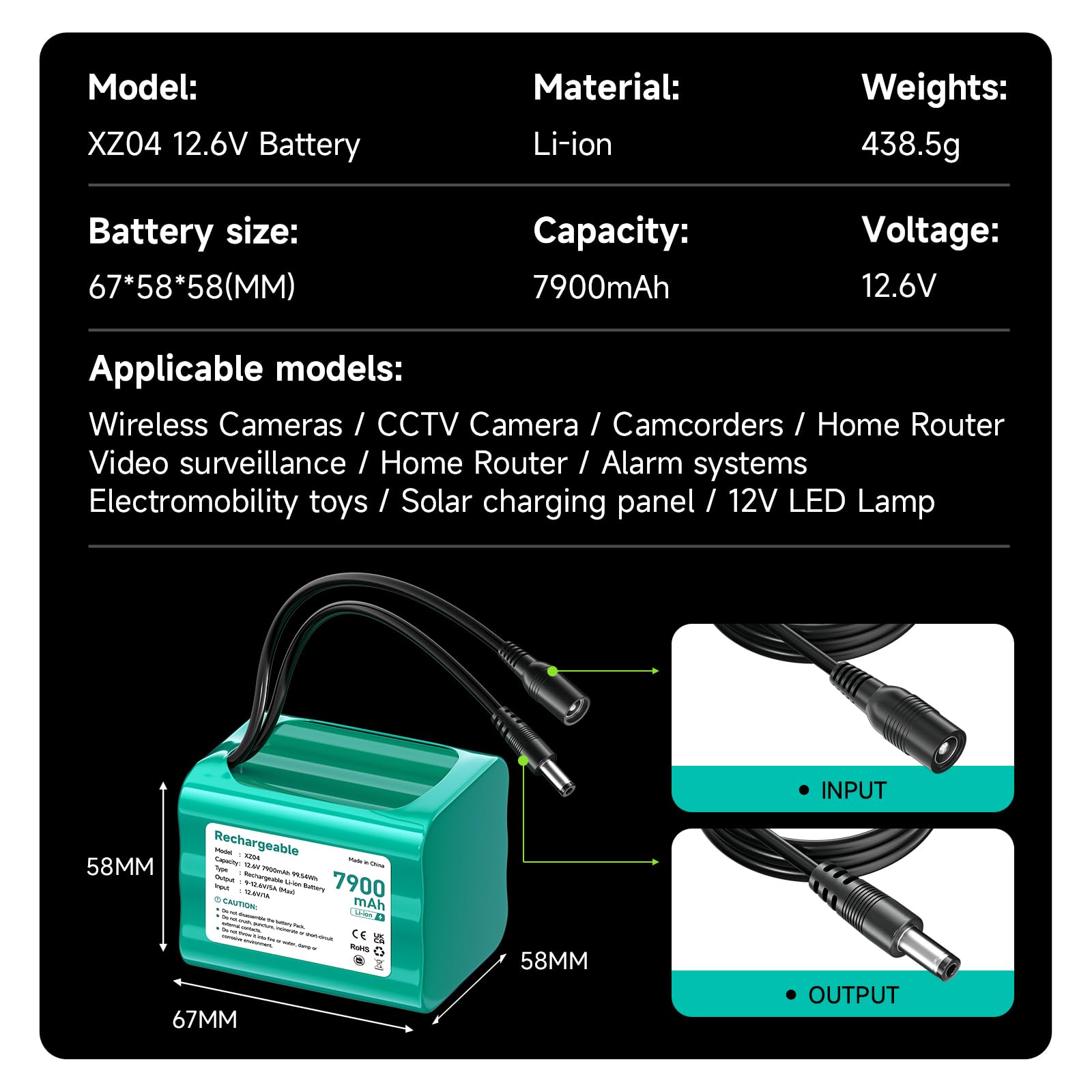 Batteria 12V 7900mAh 12,6V Litio per Soundboks, Fari Posteriori, Illuminazione Bici, Stagepiano, Sonar