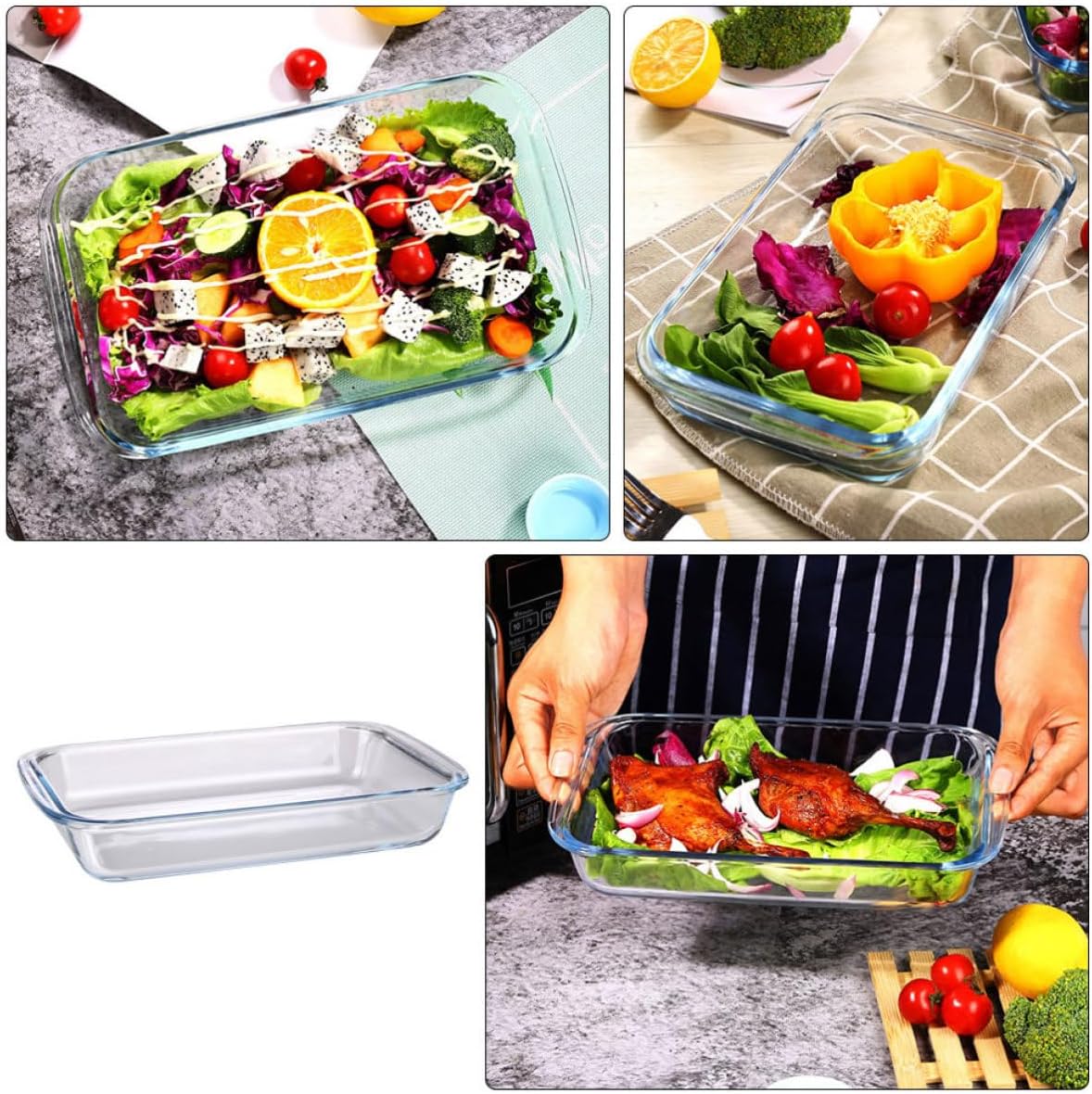 Xmas Tempered Glass Rectangular Food Service Dish White for Cooking