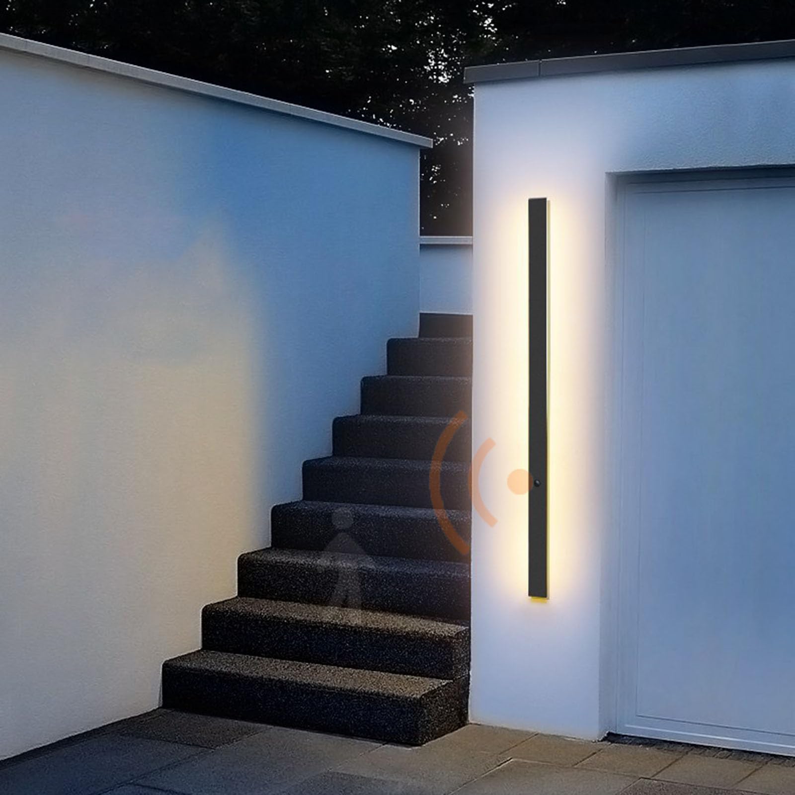 Lampada da parete a LED per esterni con sensore di movimento, applique in alluminio nero, 3000K/4500K/6000K, illuminazione interna lineare per camera da letto, soggiorno, bagno
