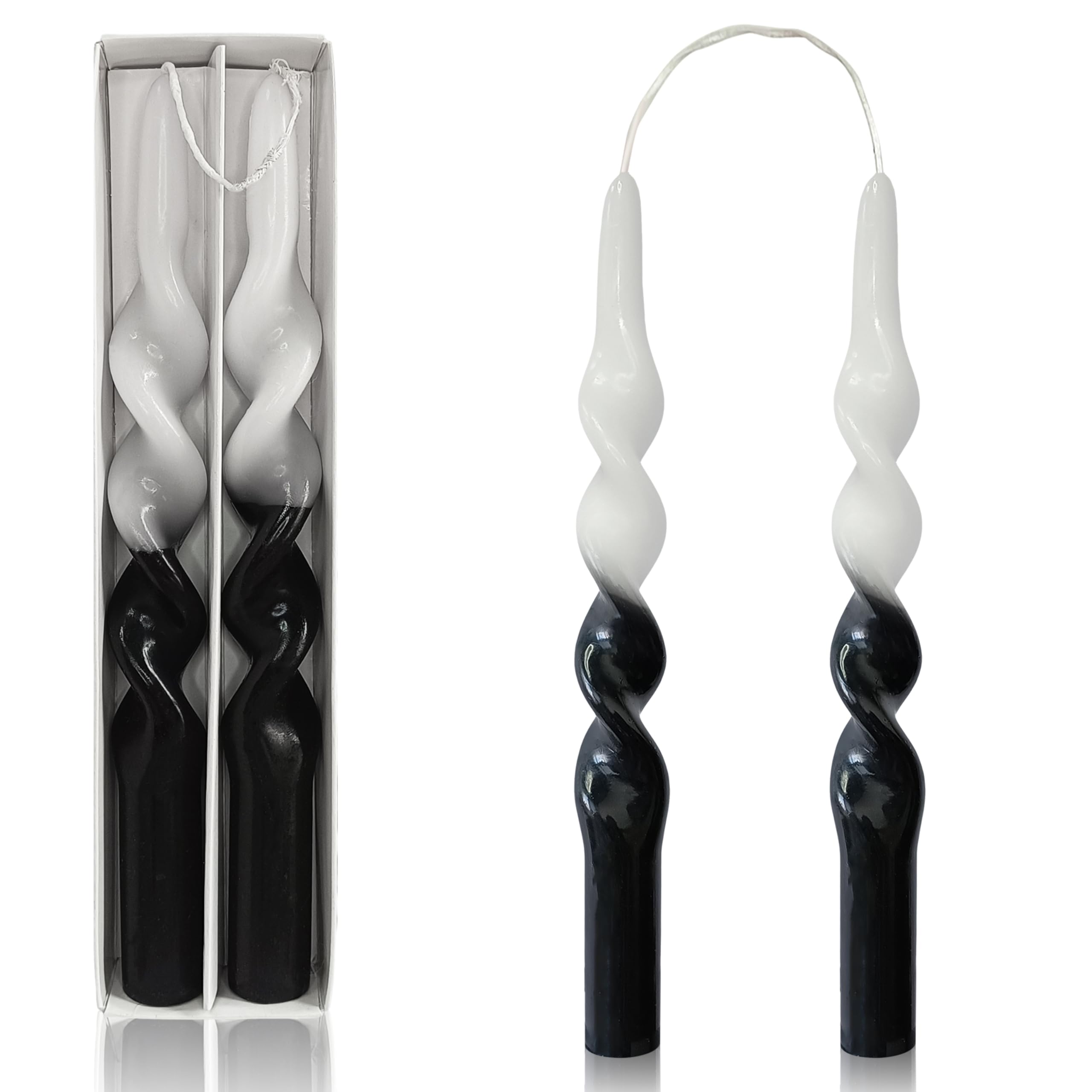 Spiral Taper Candles Twisted Candlestick 10 INCH Tall Candles Cute Unscented Candle Smokeless Candle Stick for Dinner Wedding Home Decor Holiday Party, Black & White