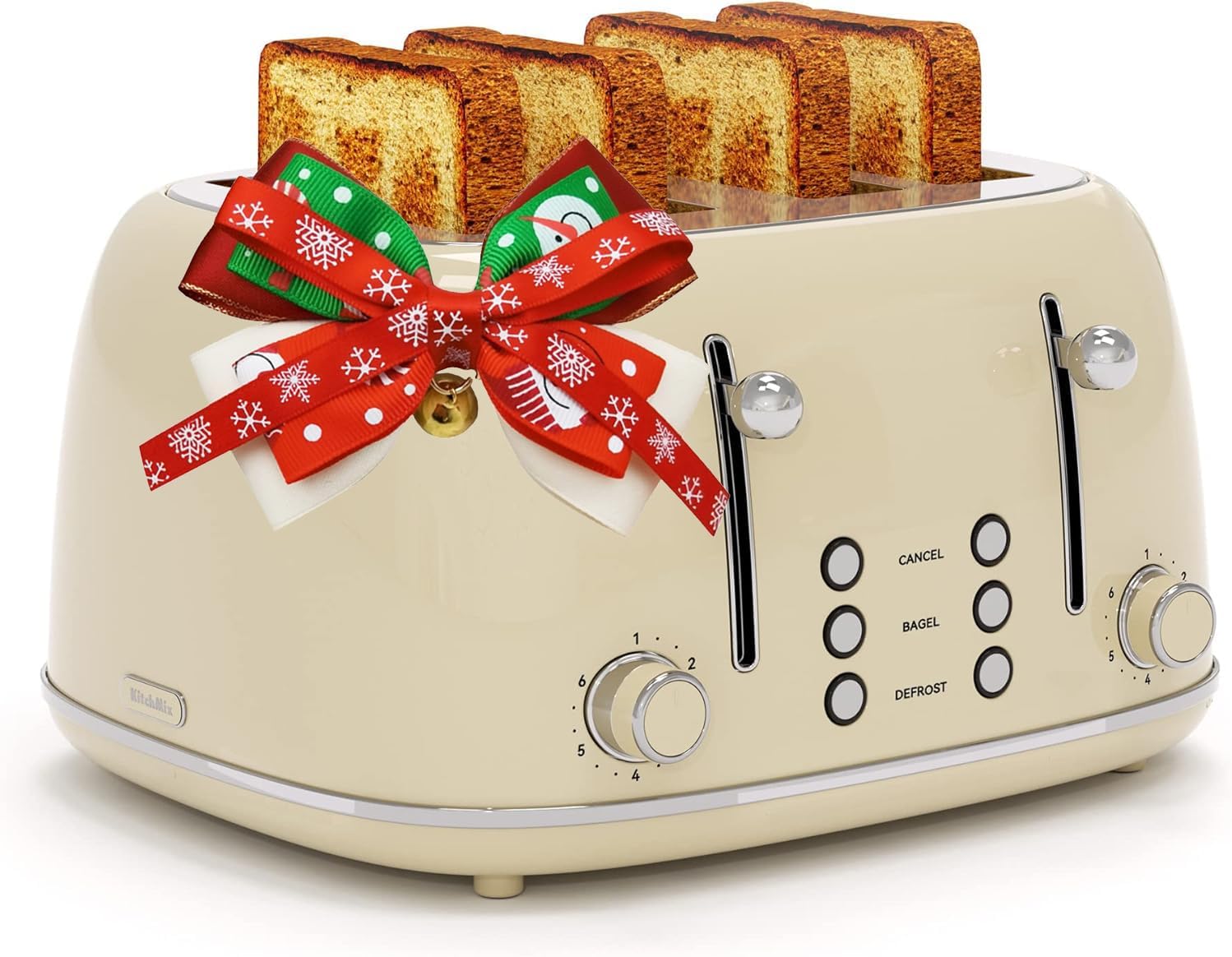 Tostadora de 4 rebanadas, acero inoxidable retro con 6 ajustes de sombra de pan, tostadora de ranuras de 1.5 pulgadas de ancho con funciones de