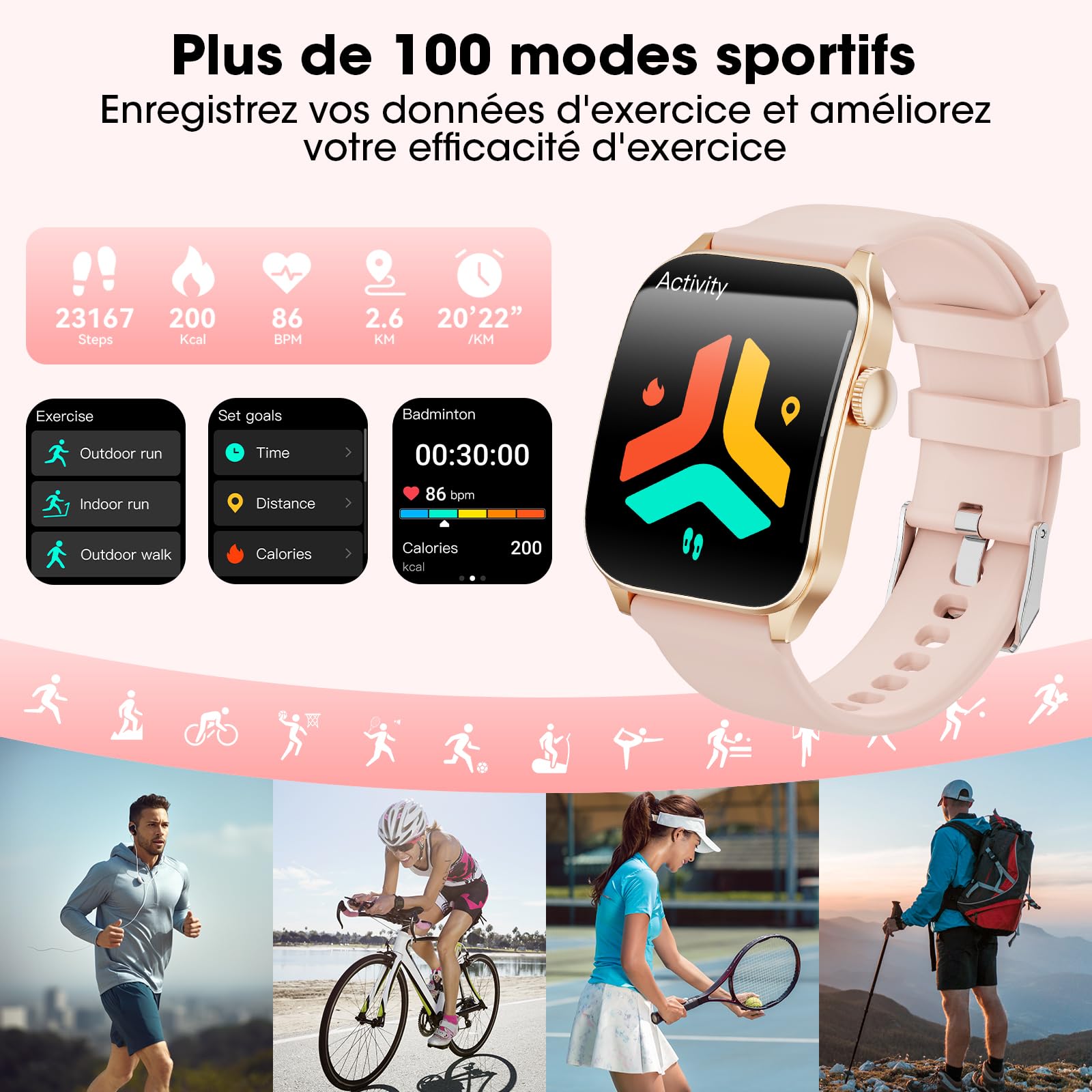 Smartwatch for Men and Women, 1.91 Inch Smart Watch, Batt 320 mAh, Bluetooth Calls, Fitness, Pedometer, Sleep Heart Rate Monitor, Female Health, Monitor SpO2, IP68, Android/iOS