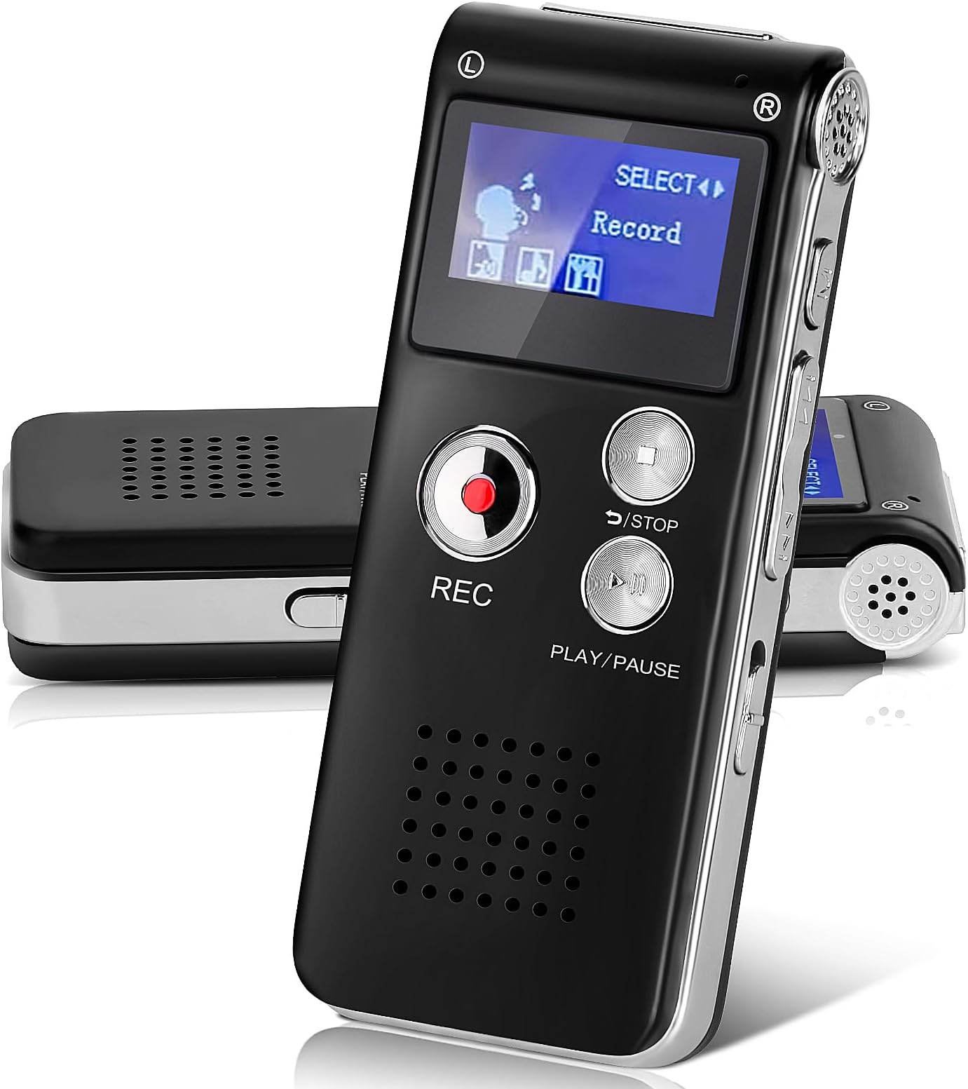 8GB Dictaphone Voice Recorder, Portable Tape Recorder, USB Rechargeable Digital Recorder with Multifunctional Digital Audio & MP3 Play(Black)