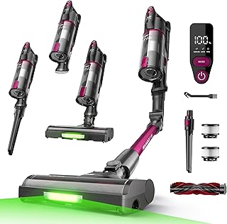 FAMIVAC FV3 Aspiradora sin Cable 60KPa/50Min/120㎡, Barra Plegable, Autoportante con Cepillo Antienredo y Luz Verde, Ligero de 1.5KG, Aspiradora de Mano para Suelos/Alfombras/Pelos/Coche (Morado)