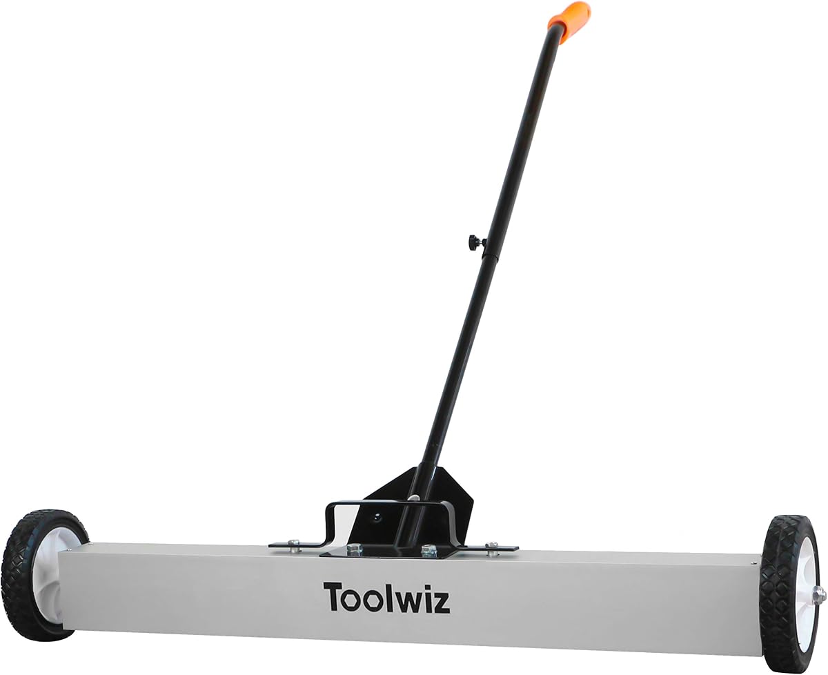 36" Magnetic Sweeper with Wheels, 50 Lbs Capacity Quick Release | Rolling Magnetic Floor Sweeper, Telescoping Holder, Quick Release Latch, Industrial Heavy Duty Metal Pick Up