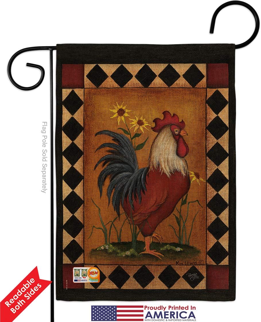 Rooster Burlap Garden Flag Animals Barnyard Animal Cow Horse Farmhouse Pet Nature Farm Creature Small Decorative Gift Yard House Banner Double-Sided Made In USA 13 X 18.5