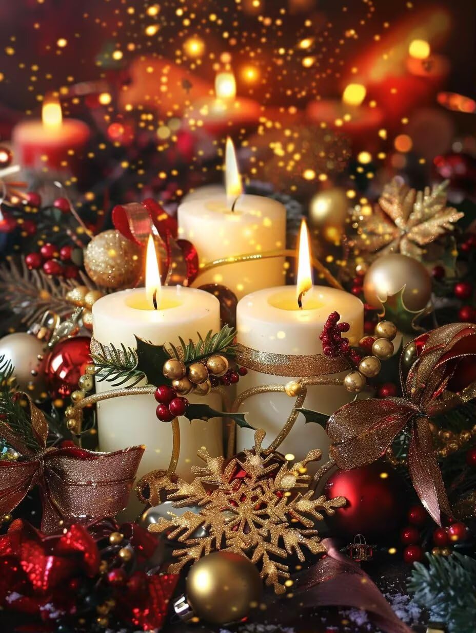 TURGF 5D Christmas Diamond Painting, 8x12 inch Round Full Drill Diamond Art Kit for Adult Beginners, DIY Candle Round Full Drill Diamond Painting Gem